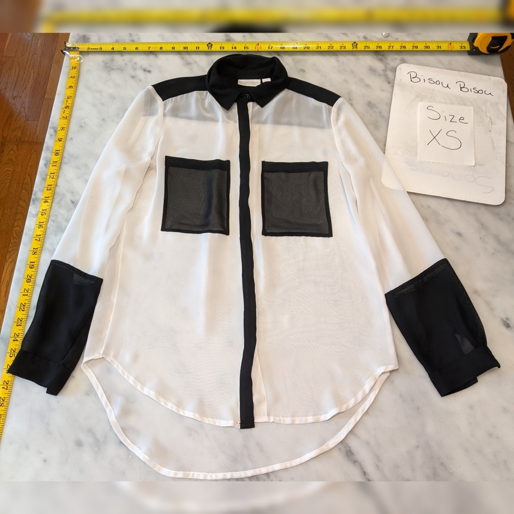 5/$25 Black and white sheer button down blouse